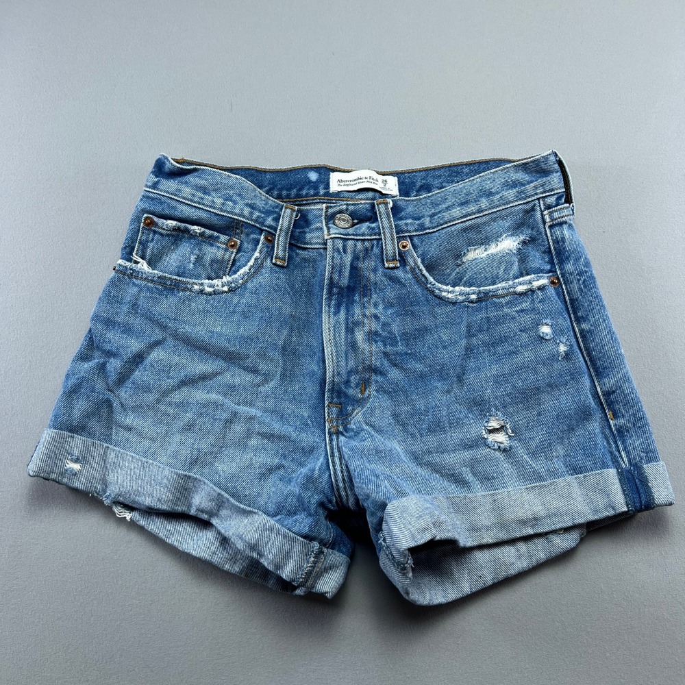 Abercrombie & Fitch The Boyfriend Shorts Women 2/26 Blue Denim Cotton Distressed